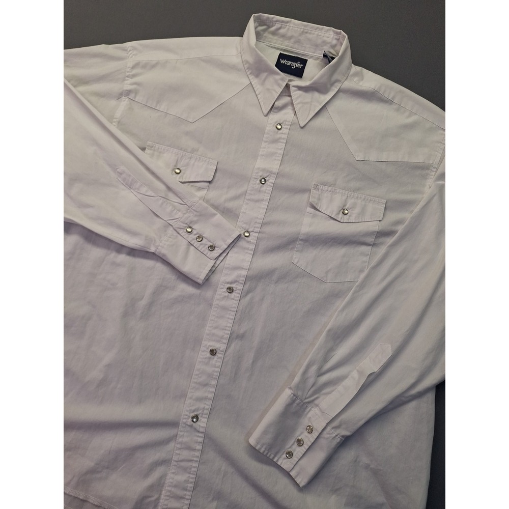 Wrangler White Pearl Snap Long Sleeve Mens Cowboy Dress Shirt 2XL Rodeo Western